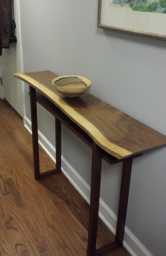Live Edge Hall Table- custom narrow table with live edge table top in solid walnut